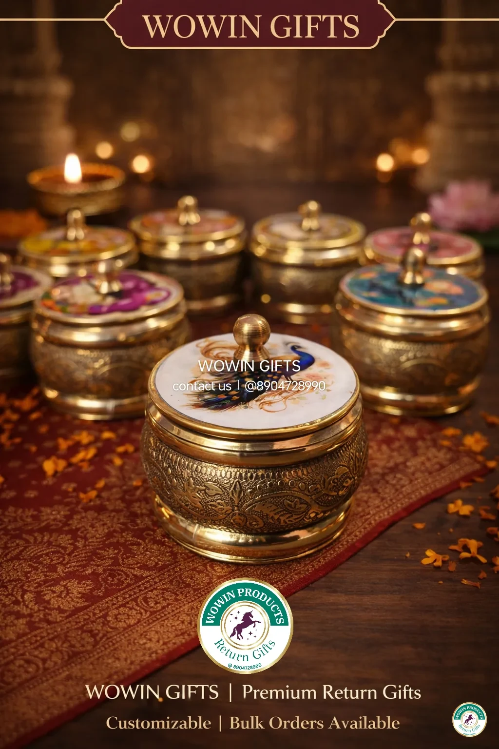 Brass kumkum boxes return gifts wedding Seemantham