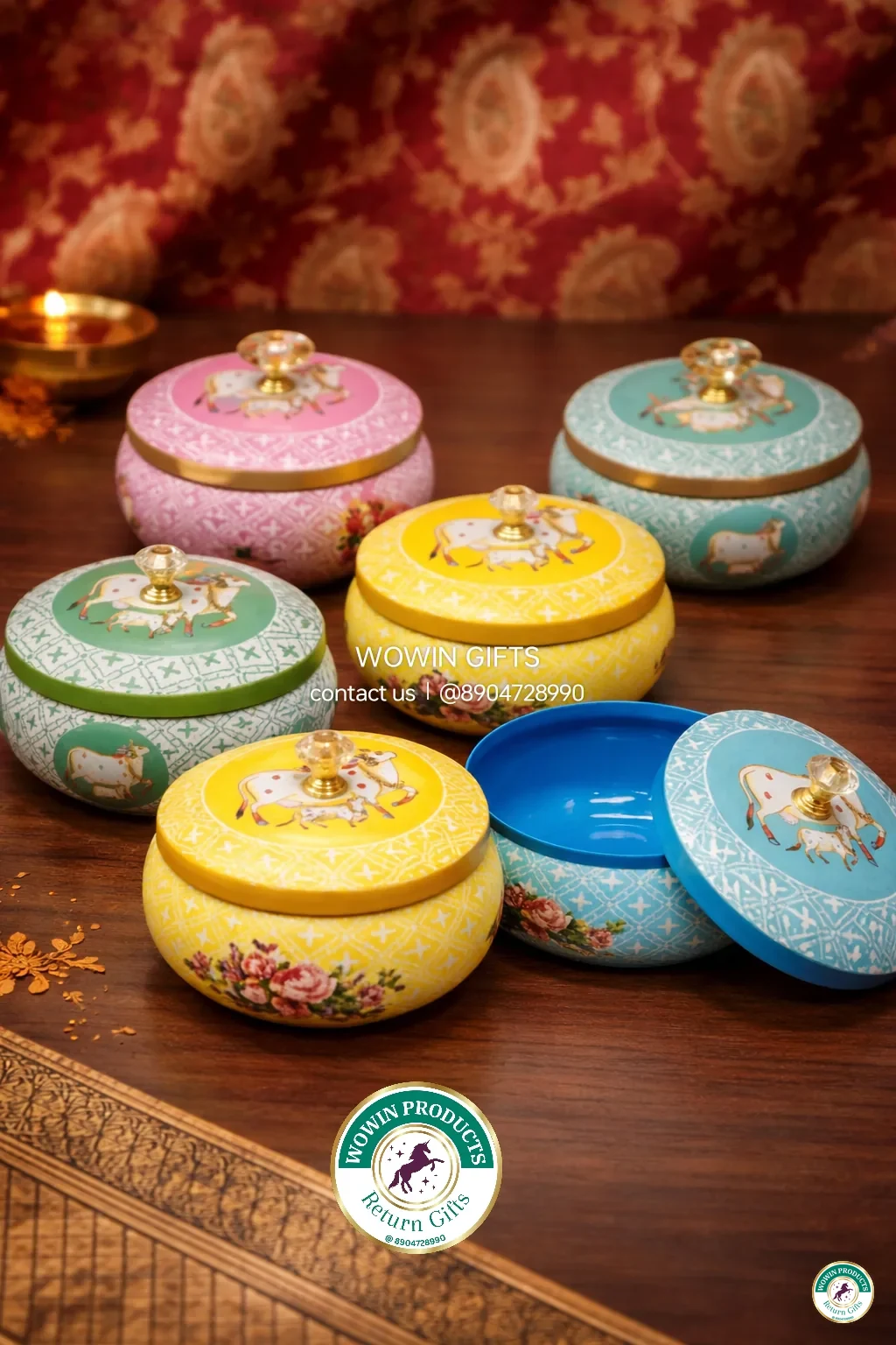 Pichwai chakri boxes return gifts wedding bulk order colourful